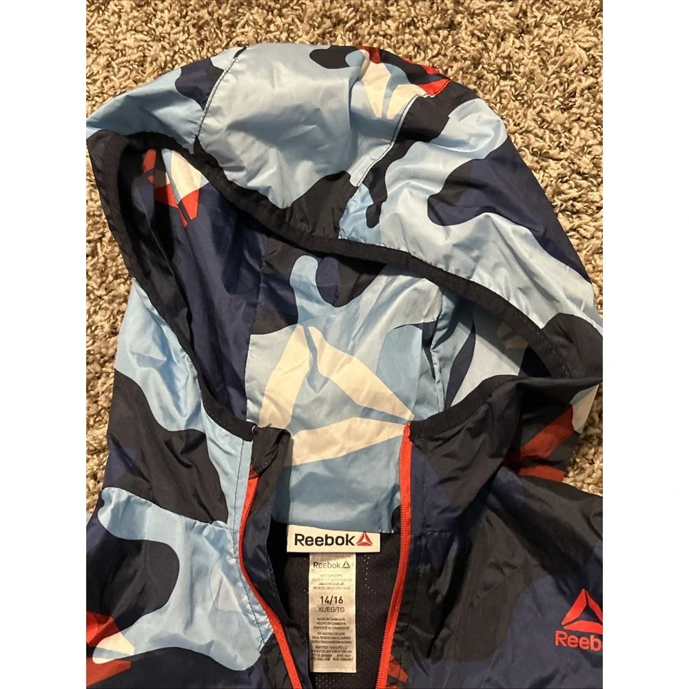 Reebok Boys Navy Blocker Full Zip Rain Coat Jacket w Pockets XL (14-16) NWT
